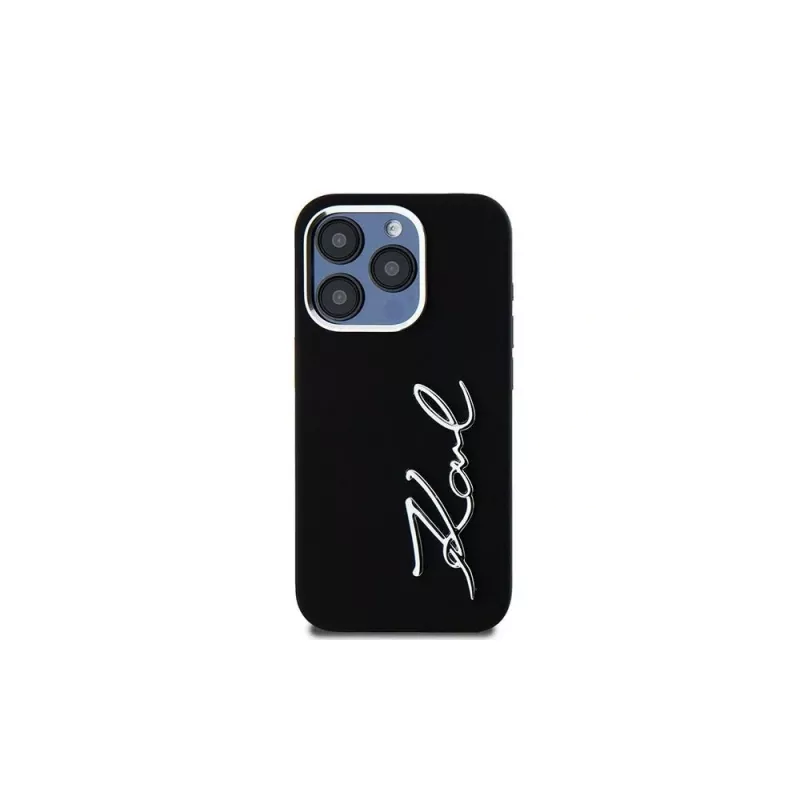 KARL LAGERFELD Silicone Metal Script Logo custodia per Apple iPhone 15 Pro Max, nero