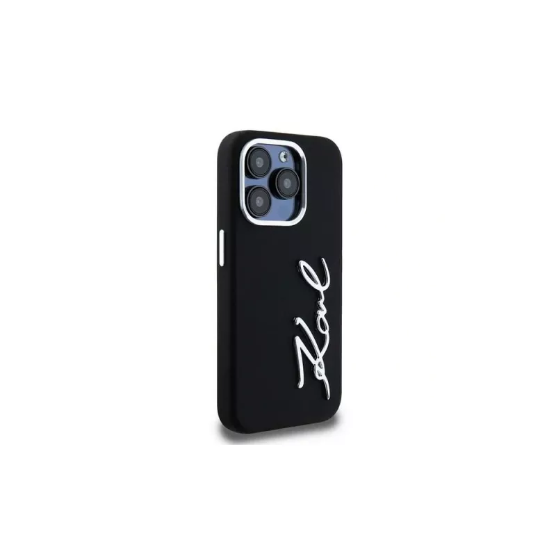 KARL LAGERFELD Silicone Metal Script Logo custodia per Apple iPhone 15 Pro Max, nero
