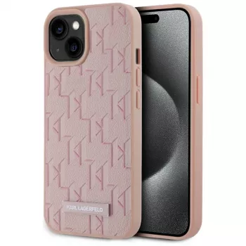Karl Lagerfeld custodia in pelle Monogram Metal Logo MagSafe per iPhone 15 rosa