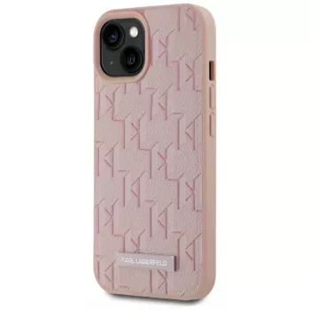 Karl Lagerfeld custodia in pelle Monogram Metal Logo MagSafe per iPhone 15 rosa