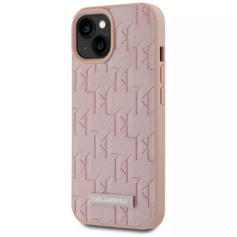 Karl Lagerfeld custodia in pelle Monogram Metal Logo MagSafe per iPhone 15 rosa