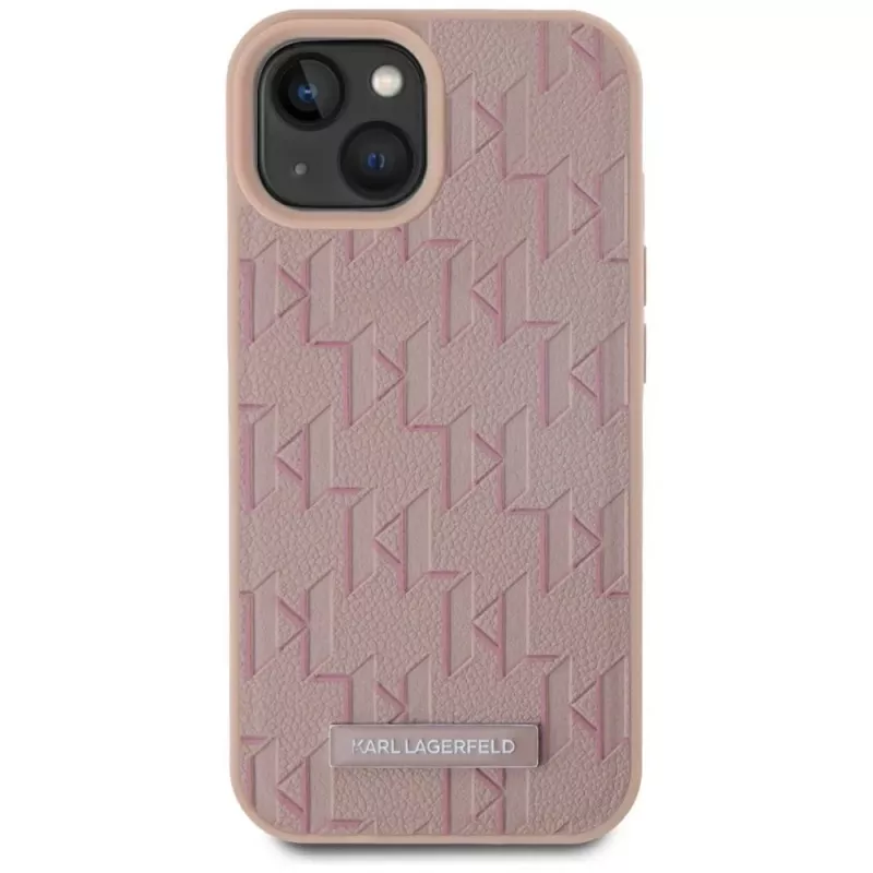 Karl Lagerfeld custodia in pelle Monogram Metal Logo MagSafe per iPhone 15 rosa