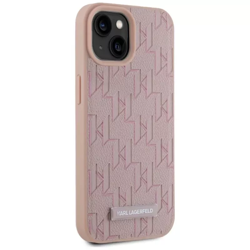 Karl Lagerfeld custodia in pelle Monogram Metal Logo MagSafe per iPhone 15 rosa