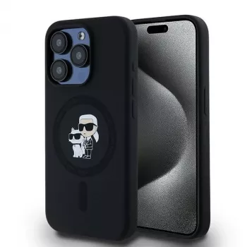 Karl Lagerfeld KLHMP15LSCMKCRHK iPhone 15 Pro 6.1 custodia rigida in silicone nera Karl & Choupette MagSafe
