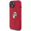 KARL LAGERFELD custodia in silicone per iPhone 15 con MagSafe e anello - Karl & Choupette Heads - rosso