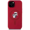 KARL LAGERFELD custodia in silicone per iPhone 15 con MagSafe e anello - Karl & Choupette Heads - rosso