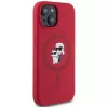KARL LAGERFELD custodia in silicone per iPhone 15 con MagSafe e anello - Karl & Choupette Heads - rosso
