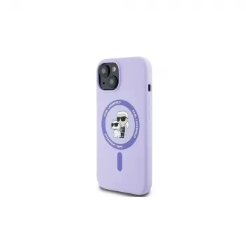 Karl Lagerfeld KLHMP15SSCMKCRHU iPhone 15 6,1 inch viola custodia rigida in silicone con anello Karl & Choupette Heads e MagSafe