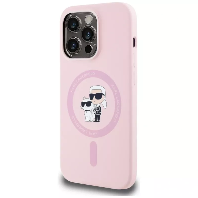 KARL LAGERFELD Silicone Karl & Choupette custodia MagSafe per iPhone 14 Pro Max rosa
