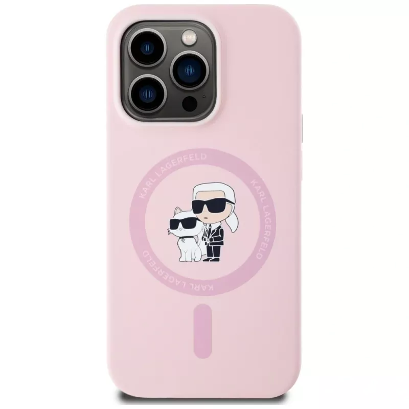 KARL LAGERFELD Silicone Karl & Choupette custodia MagSafe per iPhone 14 Pro Max rosa