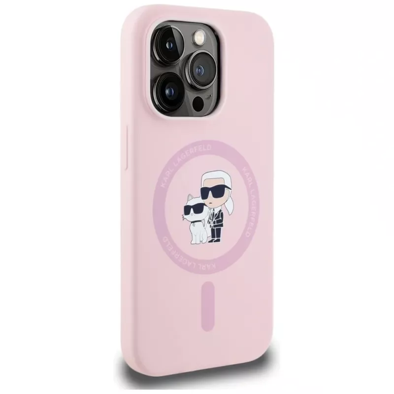 KARL LAGERFELD Silicone Karl & Choupette custodia MagSafe per iPhone 14 Pro Max rosa