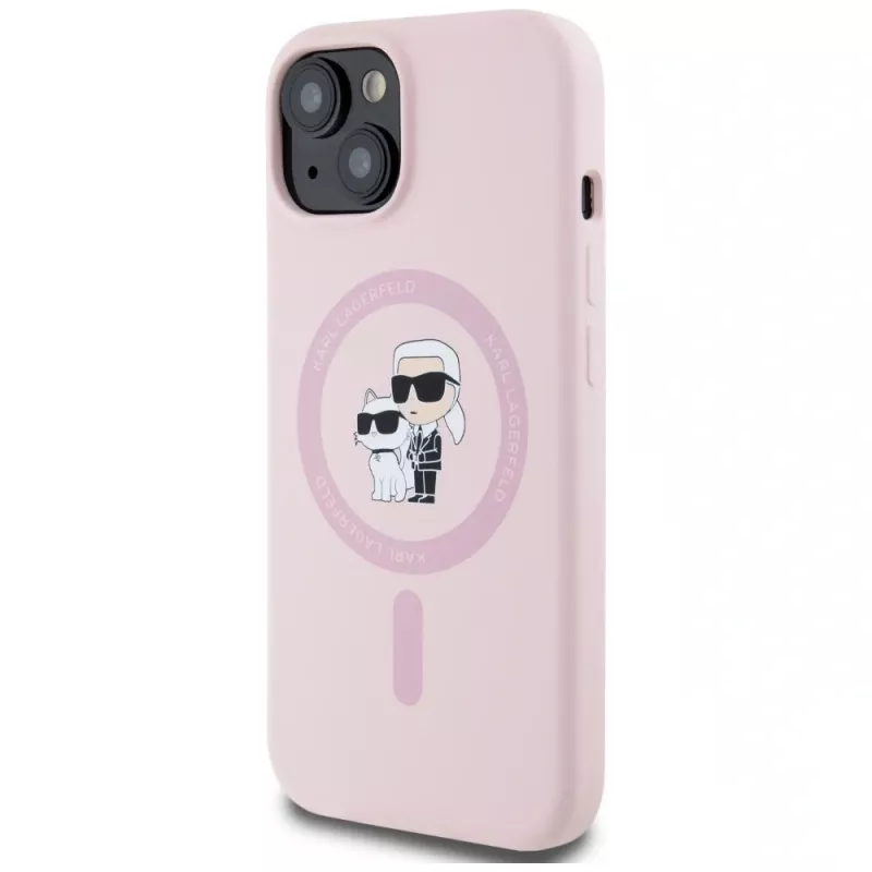 Karl Lagerfeld Silicone Karl & Choupette custodia MagSafe per iPhone 15 Plus rosa