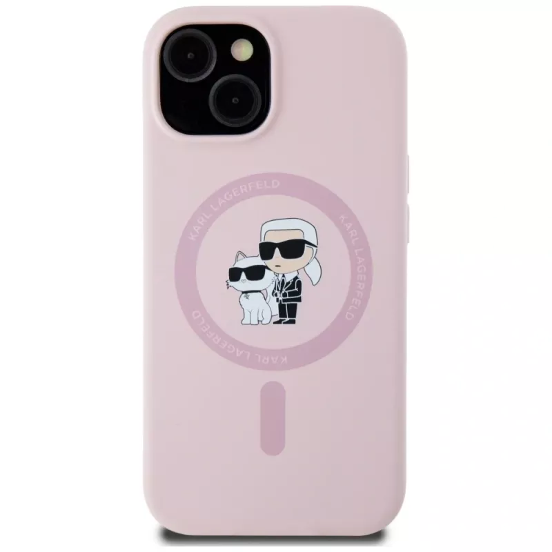 Karl Lagerfeld Silicone Karl & Choupette custodia MagSafe per iPhone 15 Plus rosa