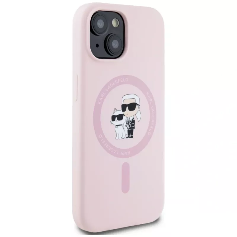 Karl Lagerfeld Silicone Karl & Choupette custodia MagSafe per iPhone 15 Plus rosa