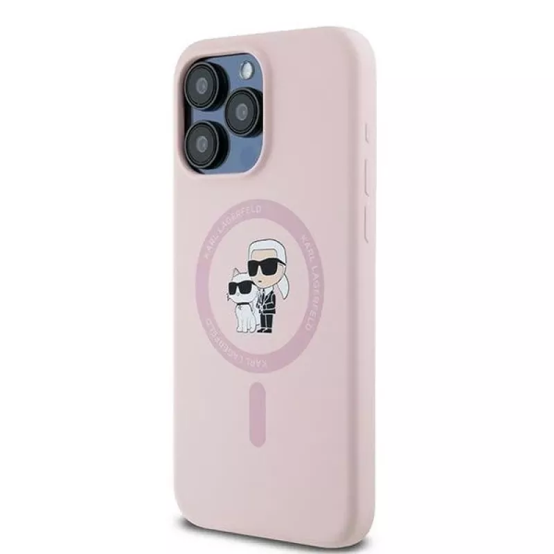 Karl Lagerfeld KLHMP15LSCMKCRHP iPhone 15 Pro 6,1 inch rosa custodia rigida in silicone Karl & Choupette MagSafe