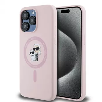 Karl Lagerfeld KLHMP15XSCMKCRHP iPhone 15 Pro Max 6,7 inch rosa custodia rigida in silicone con anello Karl & Choupette e MagSafe