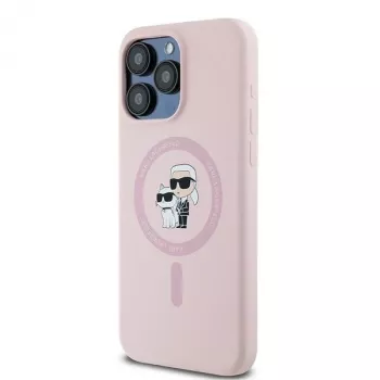Karl Lagerfeld KLHMP15XSCMKCRHP iPhone 15 Pro Max 6,7 inch rosa custodia rigida in silicone con anello Karl & Choupette e MagSafe