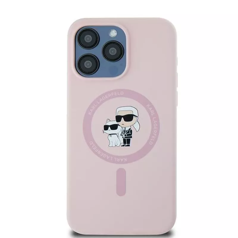 Karl Lagerfeld KLHMP15XSCMKCRHP iPhone 15 Pro Max 6,7 inch rosa custodia rigida in silicone con anello Karl & Choupette e MagSafe