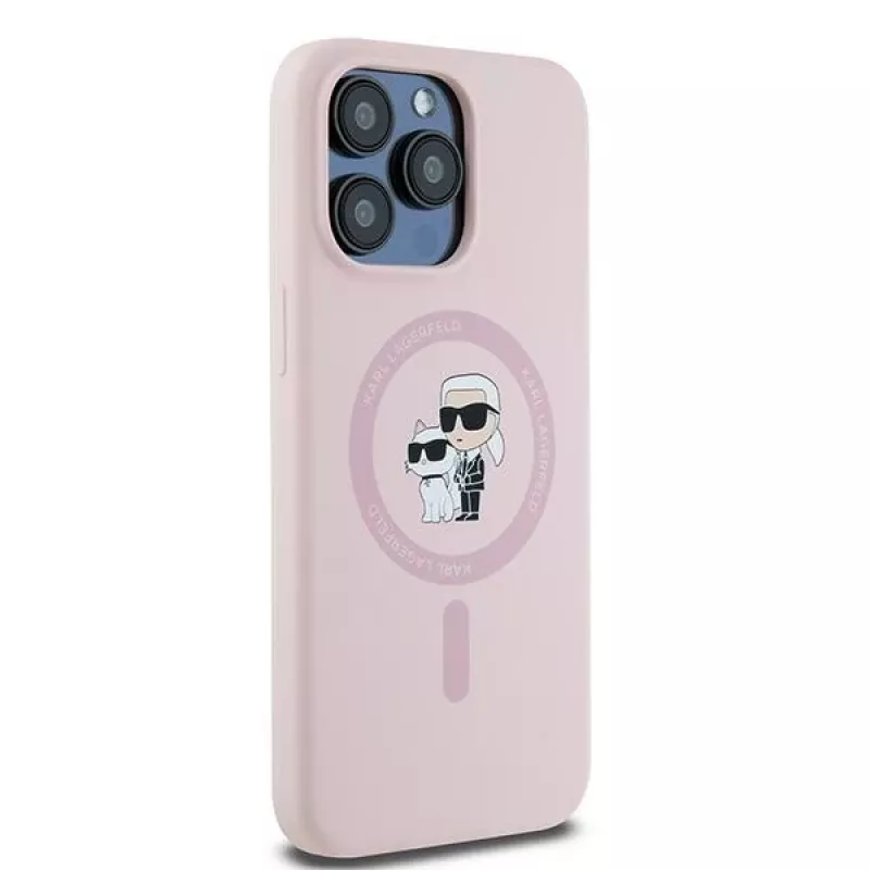 Karl Lagerfeld KLHMP15XSCMKCRHP iPhone 15 Pro Max 6,7 inch rosa custodia rigida in silicone con anello Karl & Choupette e MagSafe