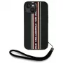 KARL LAGERFELD Saffiano Athleisure Stripes Cord custodia per iPhone 15, nero-rosso