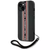 KARL LAGERFELD Saffiano Athleisure Stripes Cord custodia per iPhone 15, nero-rosso