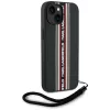 KARL LAGERFELD Saffiano Athleisure Stripes Cord custodia per iPhone 15, nero-rosso
