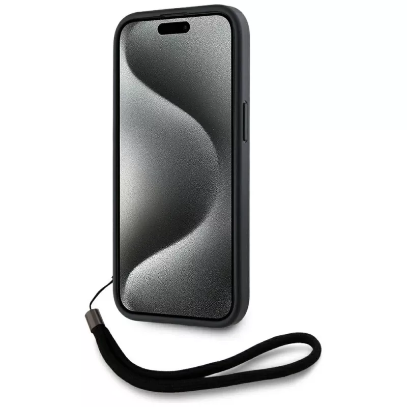 KARL LAGERFELD Saffiano Athleisure Stripes Cord custodia per iPhone 15, nero-rosso
