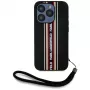 KARL LAGERFELD Saffiano Athleisure Stripes Cord custodia per iPhone 15 Pro, nero/rosso