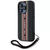 KARL LAGERFELD Saffiano Athleisure Stripes Cord custodia per iPhone 15 Pro, nero/rosso