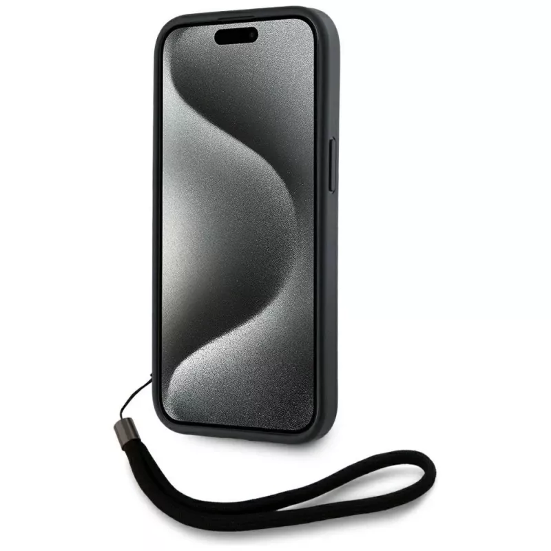 KARL LAGERFELD Saffiano Athleisure Stripes Cord custodia per iPhone 15 Pro, nero/rosso