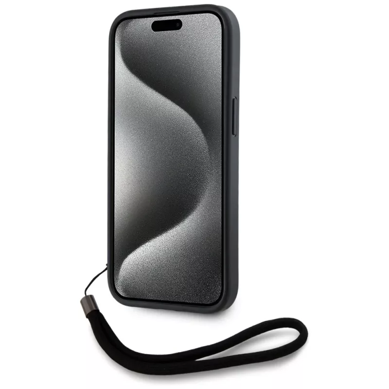 KARL LAGERFELD Saffiano Athleisure Stripes Cord custodia per iPhone 15 Pro Max, nero/rosso