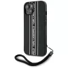 Karl Lagerfeld Saffiano Athleisure Stripes Cord custodia per iPhone 15, nero-rosa