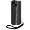 Karl Lagerfeld Saffiano Athleisure Stripes Cord custodia per iPhone 15, nero-rosa