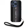 KARL LAGERFELD Saffiano Athleisure Stripes Cord custodia per iPhone 15 Pro, nero/rosa