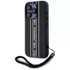 KARL LAGERFELD Saffiano Athleisure Stripes Cord custodia per iPhone 15 Pro, nero/rosa