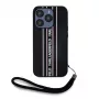Karl Lagerfeld Saffiano Athleisure Stripes Cord custodia per iPhone 15 Pro Max nero rosa