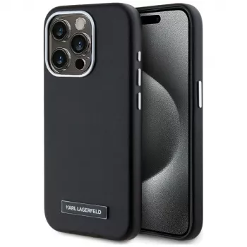 KARL LAGERFELD Metal Plate custodia MagSafe per iPhone 15 Pro, nero