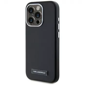 KARL LAGERFELD Metal Plate custodia MagSafe per iPhone 15 Pro, nero