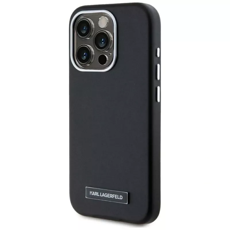 KARL LAGERFELD Metal Plate custodia MagSafe per iPhone 15 Pro, nero