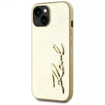 KARL LAGERFELD Wrinkled Metal Signature custodia per telefono iPhone 15, oro