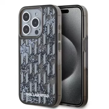 KARL LAGERFELD Liquid Glitter Monogram Gradient cover posteriore per Apple iPhone 15 Pro, nero