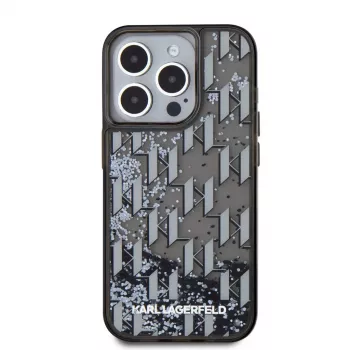 KARL LAGERFELD Liquid Glitter Monogram Gradient cover posteriore per Apple iPhone 15 Pro, nero