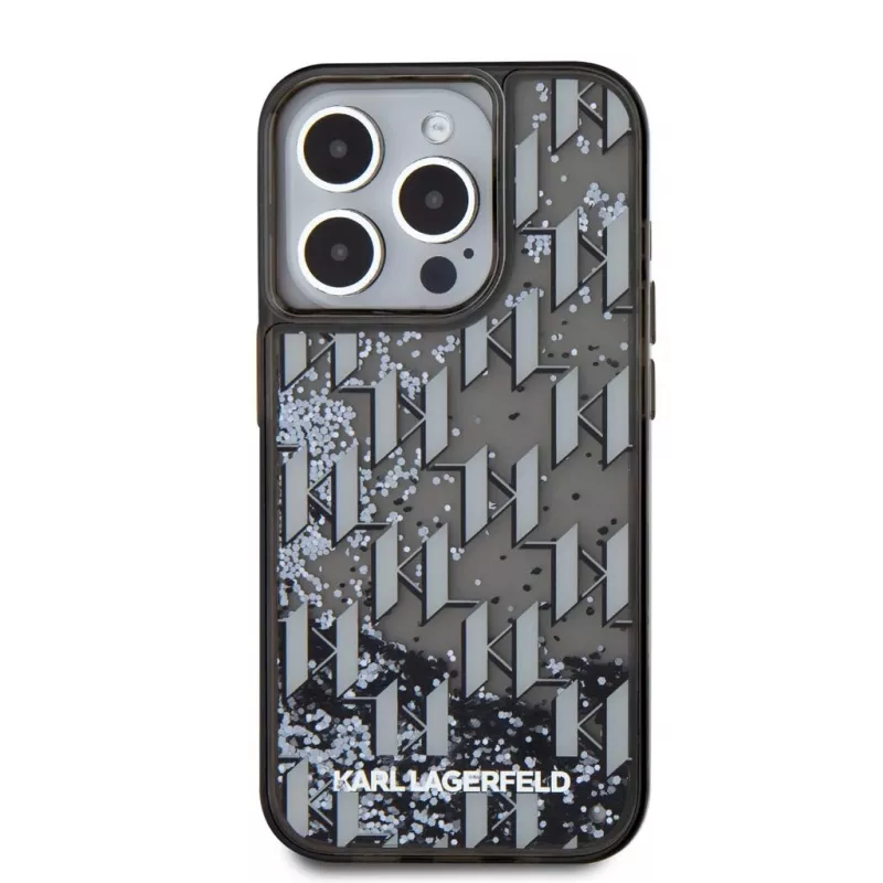 KARL LAGERFELD Liquid Glitter Monogram Gradient cover posteriore per Apple iPhone 15 Pro, nero