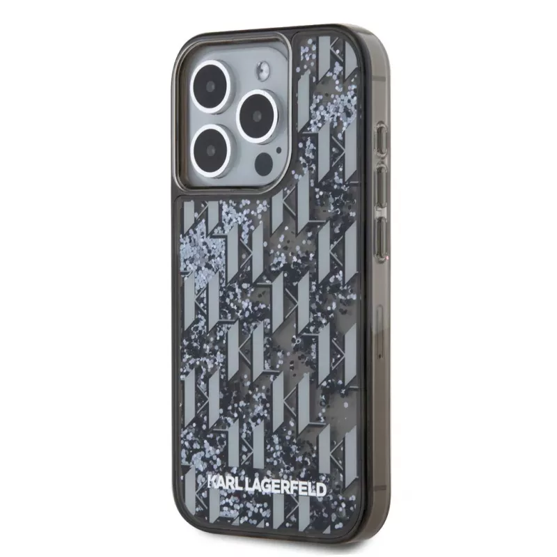 KARL LAGERFELD Liquid Glitter Monogram Gradient cover posteriore per Apple iPhone 15 Pro, nero