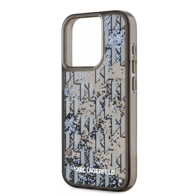 KARL LAGERFELD Liquid Glitter Monogram Gradient cover posteriore per Apple iPhone 15 Pro, nero
