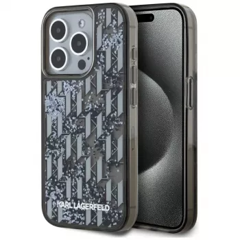 Karl Lagerfeld Liquid Glitter Monogram Gradient custodia per iPhone 15 Pro Max, nero