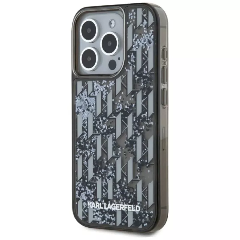 Karl Lagerfeld Liquid Glitter Monogram Gradient custodia per iPhone 15 Pro Max, nero