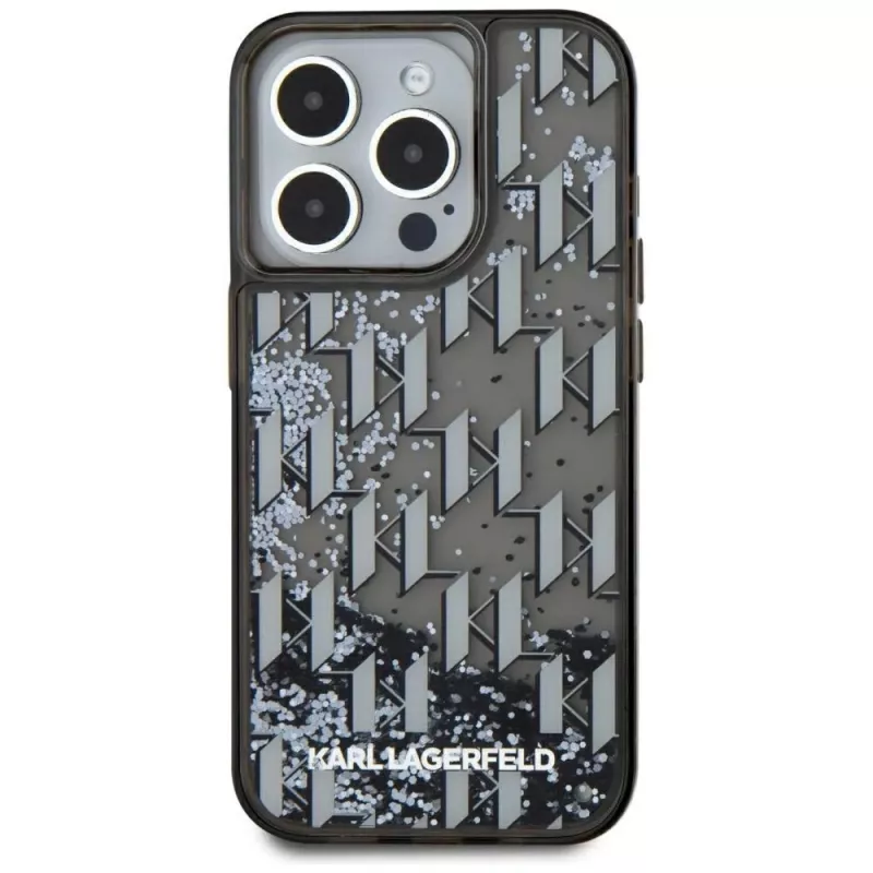 Karl Lagerfeld Liquid Glitter Monogram Gradient custodia per iPhone 15 Pro Max, nero