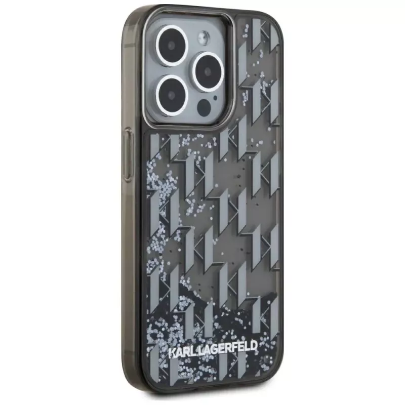 Karl Lagerfeld Liquid Glitter Monogram Gradient custodia per iPhone 15 Pro Max, nero