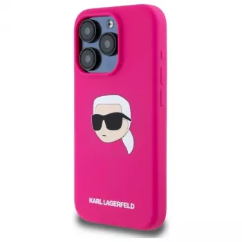 Karl Lagerfeld KLHMP15XSKHPPLF iPhone 15 Pro Max 6,7 pollici custodia, guscio rigido, fucsia, silicone, con stampa testa Karl, MagSafe